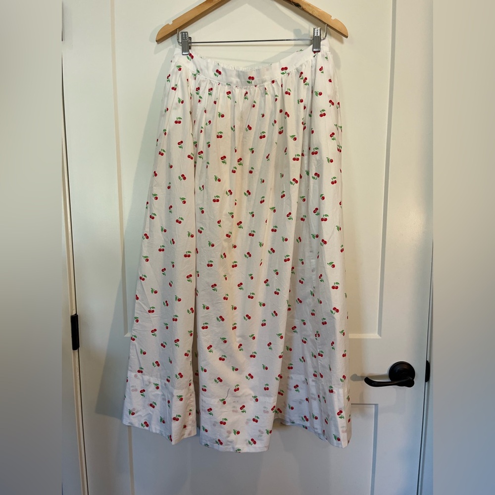 NWT Aerie New Essential Novelty Print Cherry Maxi Cotton Cottagecore skirt sz L - Picture 3 of 12